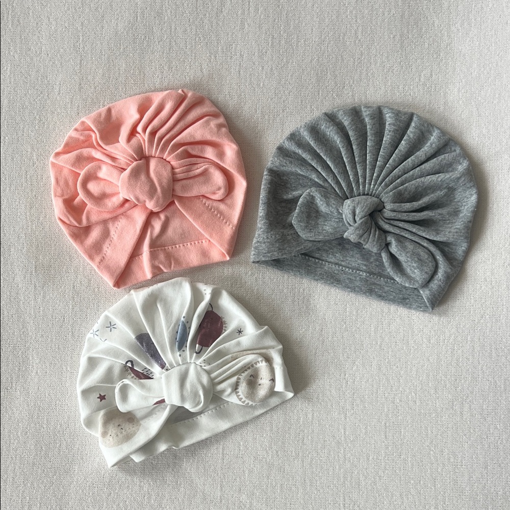 Kids Turban Hat Set - Pink, Gray, and White